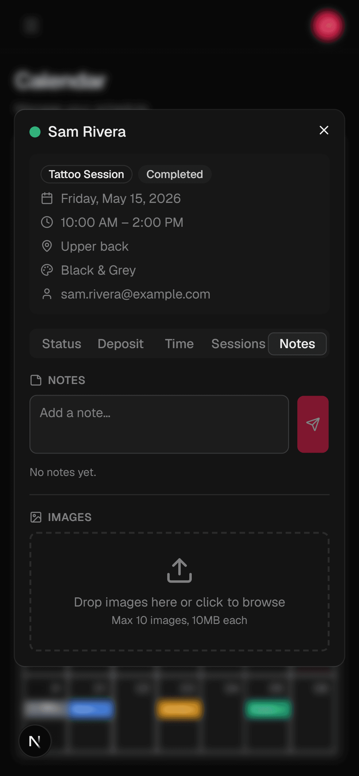 Appointment notes and image upload interface